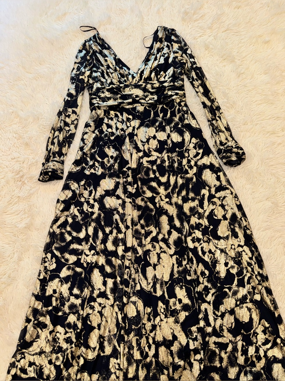 NEW Betsy & Adam Floral Metallic Long Sleeve A-Line Gown Sz 16 - Picture 5 of 8